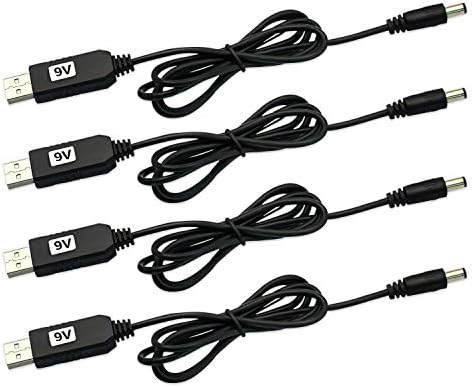 V TELESKY 4 PACK USB CABO DE POWER DC DC, Conversor de carregamento de 5V a 9V para cima com conector de barril de 5,5