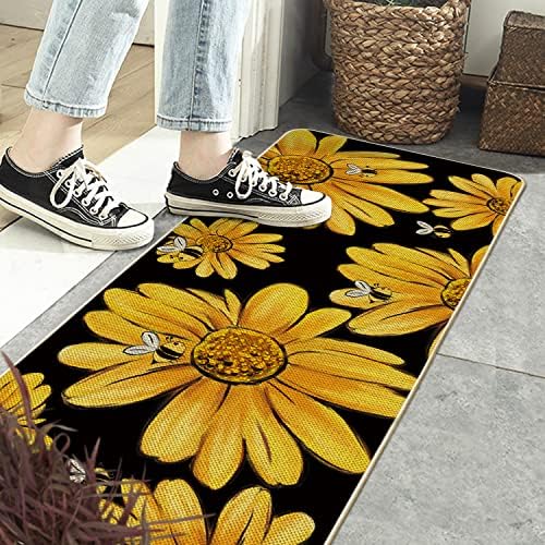 Modo Artóide Sunflower Abelhas capacho decorativo de verão, primavera de decoração de casa de baixo perfil tapete de tapete