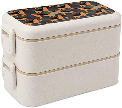 Camo Alemão Shepherd Double empilhável Bento lancheira Modern Bento Contêiner com conjunto de utensílios