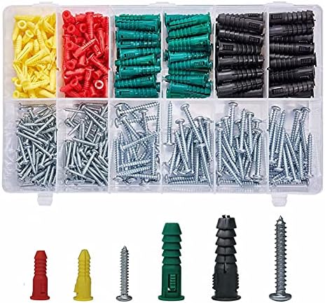 400 PCS parafusos de tapagem automática parafusos de hardware com 4 âncoras de plástico coloridas kit de sortimento