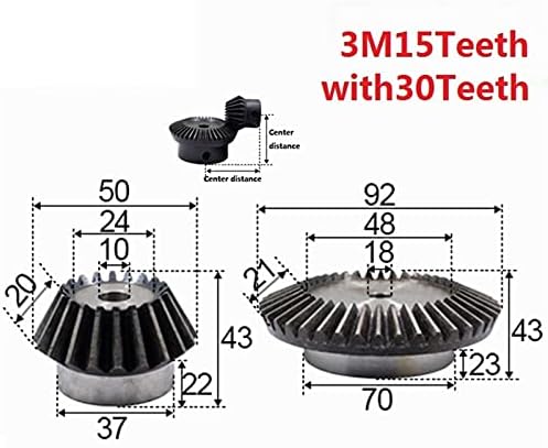 Vnedrjk czmy 2pcs 1: 2 engrenagem chanfrada 3 módulo 15 orifício de dentes 10mm + 30t Hole interno 18mm 90 graus de comutação de