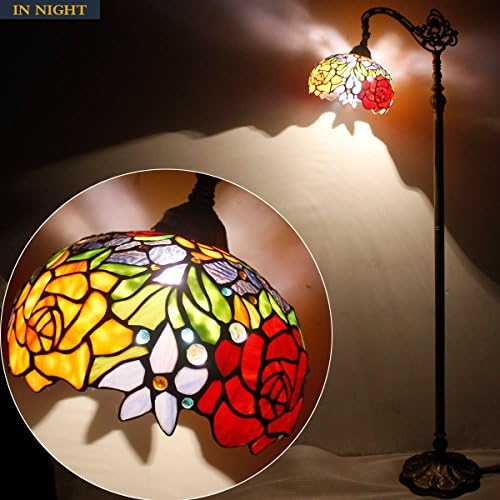 WerFactory Tiffany Floor Lamp Red Rose Flower manchado Lâmpada arqueada de vidro 10x18x64 polegadas Gobrineck canto