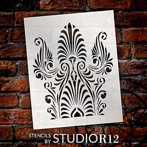 Palmette Swirling Branch Padrão estêncil por Studior12 | Artesanato de backsplash grego DIY decoração | Modelo Mylar reutilizável