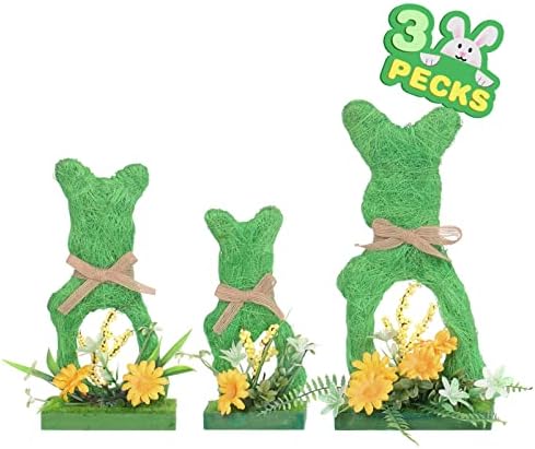 Super Holiday 3pcs Decorações de coelhinho da Páscoa, Gardete Rússico Green Garden Páscoa Tabela de coelho Decoração