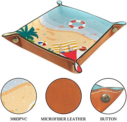 Declancing Rolling Dice Games Bandejas de jóias quadradas de couro e relógio, chave, moeda, Candy Storage Box Beach Padrão de lazer