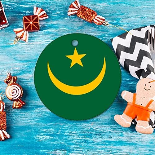 Ornamento de cerâmica de cerâmica de natal da bandeira da mauritânia