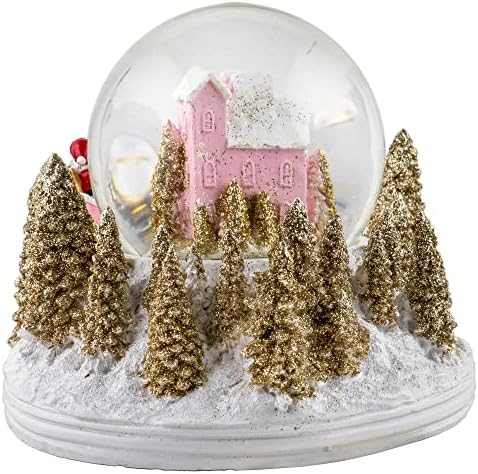 Papai Noel com Rena Pink Cottage Snow Globe pela São Francisco Music Box Company