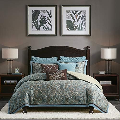 Hampton Hill Lauren King Size Bed Duvet Duvet 2-em 1 Cama em uma bolsa-Blue, marrom, luxuoso Jacquard Paisley-Conjuntos de cama de