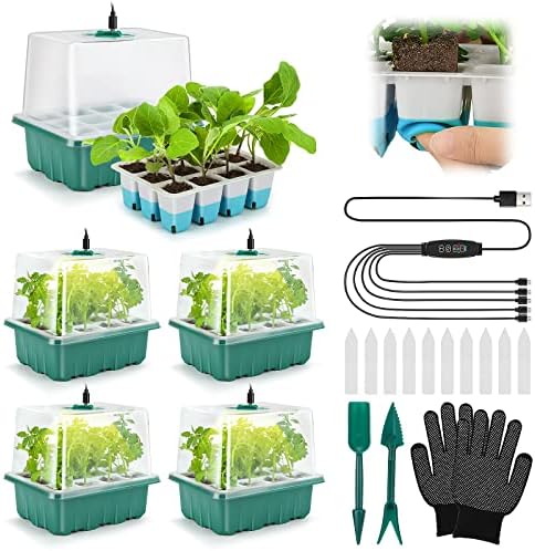 Bandeja de partida de semente com luz de cultivo, 60 células flexíveis 5 PCS Kit de partida de semente, bandejas de partida