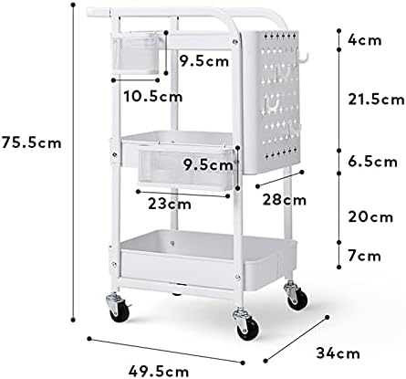 Tomyeus Multifunction White Housed Housedrening Unit com rodas de lanches de cozinha de várias camadas de camada de camada