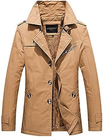 Hongsui Men's Winter Plus Velvet Mid-Leng Slim com Epaulettes Trench Coat