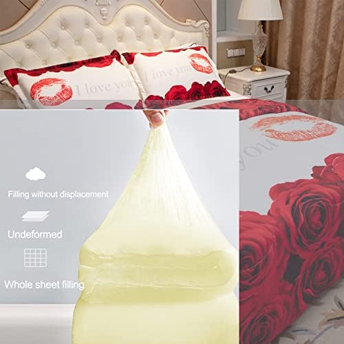 Rose Floral Valentines Bedding Godding Sets Red Rose Rose Romantic Wedding Bedding 3 peças Rose Love LOVEME