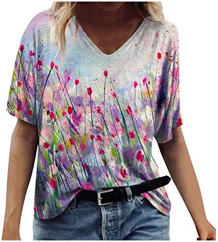 Tops florais para mulheres plus size tamanhos coloridos tees tshirts camisetas curtas Vista gráfica de manga curta camisa de blusa