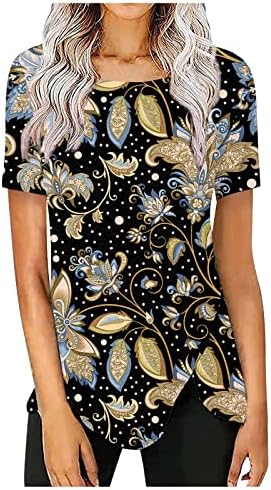 Ayaso feminino 2023 camisetas casuais de verão V de pescoço de manga curta de túnica de túnica decoração de impressão floral