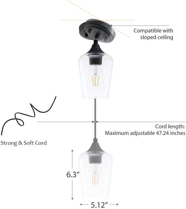 Vonluce Black Pinging Light for Kitchen Island, luminária pendente com cabo de suspensão para quarto e corredor, iluminação