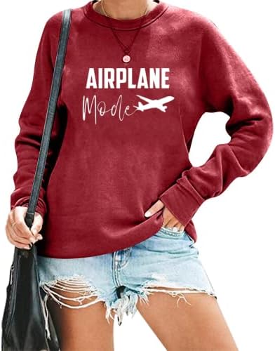 Niupihala feminino Modo de avião Sorto engraçado Carta engraçada Viagem Tops