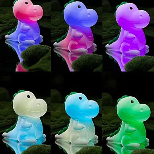 Dinosaur Kids Night Lights 7 Cores Crianças Night Night Light USB Recarregável Animal Lâmpadas de silicone