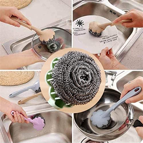 Yiwula 4pcs escova de esponja de aço inoxidável com alça confortável, lavador de lã de lã de aço para remover o limpador de utensílios