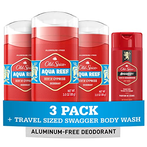 Recife de Aqua Antic Men's Deodorant, sem spice, pacote de 3 onças de 3 com lavagem corporal do tamanho de uma viagem