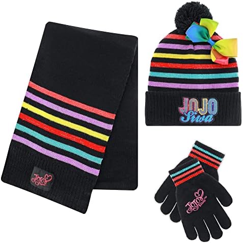 JoJo Siwa Kid's Winter Hat, Lenf and Snow Luvas, 3 PC. Set, gorro macio e quente pom-pom com grande arco