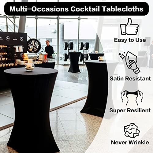 GFCC Spandex Cocktail Tables - 4 Pack 32x43 polegadas Black Stretch Cocktail Tolera de mesa de menino alto Toalhas de mesa redonda