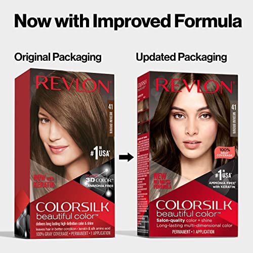 Cor de cabelo permanente por Revlon, tintura de cabelo castanho permanente, colorido com cobertura cinza, sem amônia, queratina