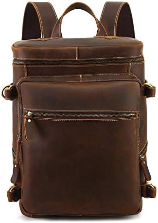 Mochila Leatherio Leather para homens 15,6 polegadas Laptop de couro genuíno Mochila vintage de grande capacidade Retro Retro