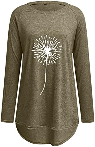 Tops de natação feminino Casual Crew Neck Raglan Dandelion Impressão de manga longa Tshirts Blush Top Women Tops