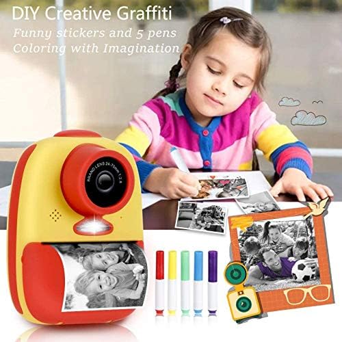 Câmera infantil wgwioo, câmera de impressão instantânea com gravador de vídeo HD 1080p e design anti-grop, mini-câmera para crianças