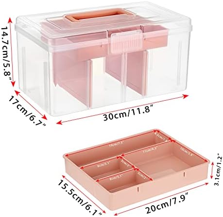 BTSKY 2 camadas de plástico transparente Caixa de armazenamento Dividir com bandeja removível Caixa de armazenamento de artigos