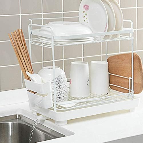 PDGJG Rack de tigela branca - rack de armazenamento de drenagem da cozinha, pia da cozinha prateleira de bancada de mesa