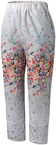 Capris de perna larga de GUFESF Women, linho de linho de algodão de verão feminino Capris diminuiu as calças de tornozelo com bolsos