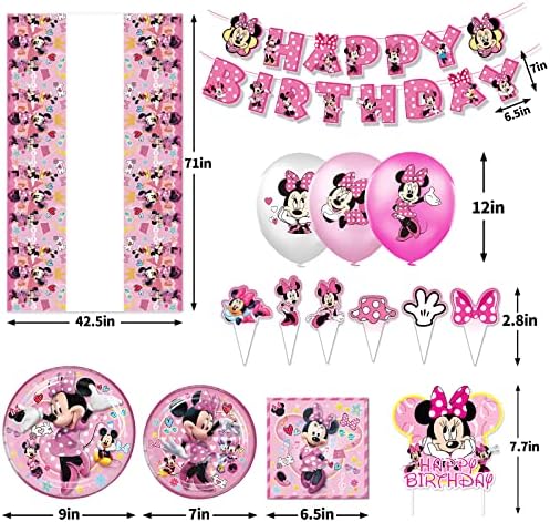 Minnie Birthday Party Supplies Decorações, serve 20 convidados com banner, tampa da mesa, pratos, guardanapos, capota