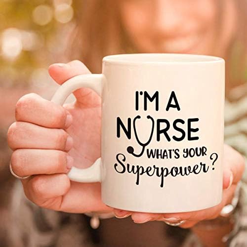 Enfermeira caneca para mulheres sou enfermeira Qual é a sua superpotência caneca de café enfermeira caneca enfermeira semana