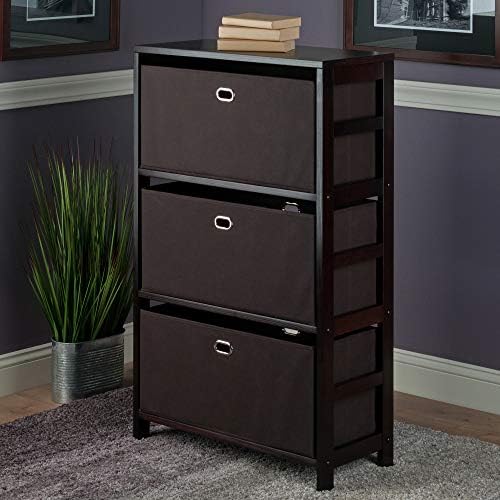 Prateleira Winsome Wood Torino 3-PC Set W/Black Fabric Cestas de armazenamento e organização, Espresso/Chocolate