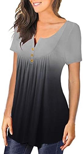Nokmopo Womens tops casuais casuais botões sólidos plissados ​​blusas femininos tops de verão