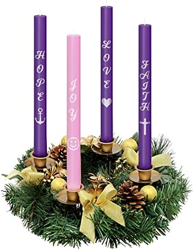 Conjunto de velas do advento de 4 - Letters e fotos de prata de script impressos premium - Use com porta -velas do advento, grinaldas