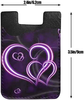 Purple Hearts Phone Case Card Card, PU Casal de cartão de crédito Auto-adesivo de couro para smartphone de 2,4x3,5 polegadas de