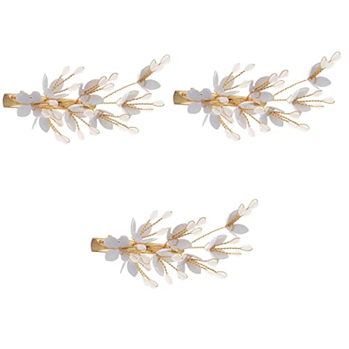 Lurrose 3pcs Flor Flor Golden Styling Coloque de couxo de noiva CLIPES DE CASAMENTO Side para mulheres Crystal Barrettes