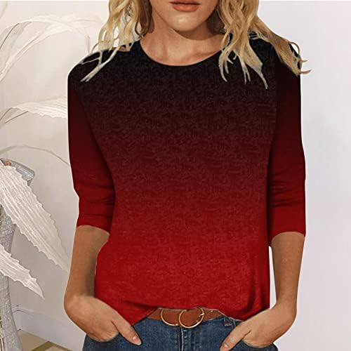 Tampo feminino Tops femininos de moda casual tie corante de cor bloqueio de colorido o pescoço de três quartos de manga Tops camiseta