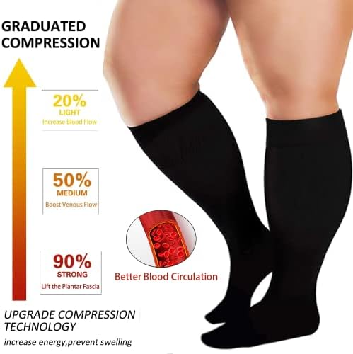 Get-FA 3 Pares Plus Size Meias de compressão para mulheres e homens bezerro largo 20-30mmHg Suporte extra de joelho extra