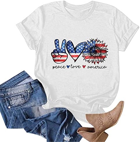 Uikmnh Sees feminino tees da moda da tripulação Amerikanische Flagge Cotton Casual Summer Summer Dia dos Namorados Túnica