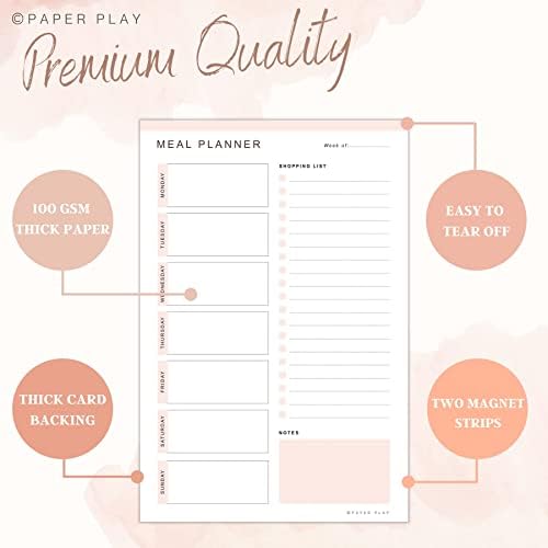 Pacote de 2 Magnetic Meal Planner Plaw para geladeira 52 lençóis desviados sem data | Planejamento de refeições de 6x9