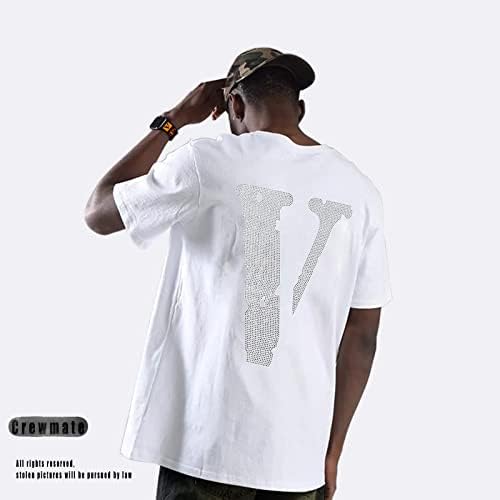 Camiseta masculina de tripulação Moda Big V Letter Impressão Camisa casual Casual Hip Hop Manga curta Cristal Diamond T-shirt