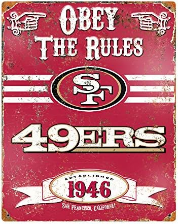 Animal de festas NFL em relevo Metal Vintage San Francisco 49ers Sign, vermelho, 14-1/2x11 -1/2