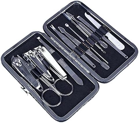 Lysldh 12pcs Aço inoxidável Ferramentas de cuidados com as unhas Conjunto de manicure e picada de orelha de tesoura de