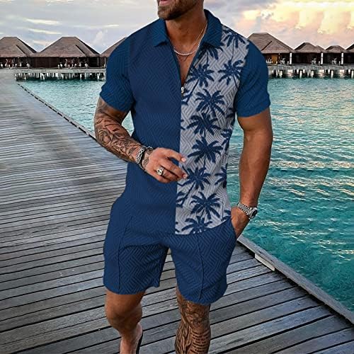 BMISEGM Summer Men T Shirts Mens de manga curta Camisa casual e shorts conjuntos de roupas de verão de duas peças zip e terno