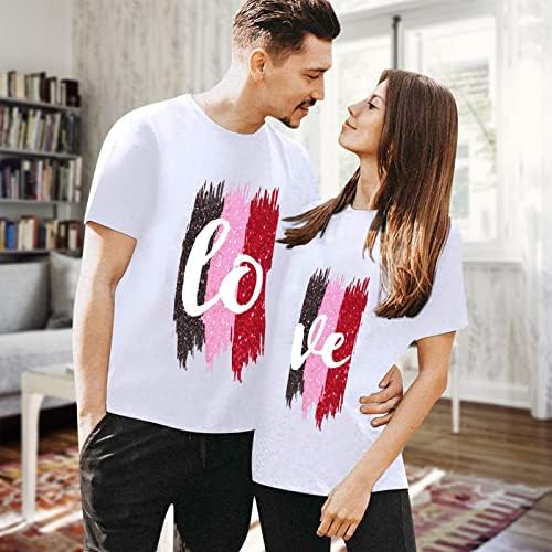 Camiseta gráfica do dia dos namorados casal combinando camisa de manga curta Camiseta de pista de tripulante de verão feminino