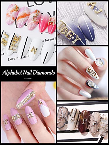 104pcs Rhinetone Letters unhas Studs, Kalolary Gold Silver 3d Capital Rhinetone Unhe