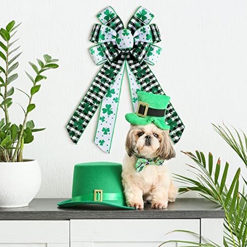 Juinte St. Patrick's Day Wreath Bow Green Shamrock Bowknot Large São Patricks Acessórios Buffalo Decorações xadrezes Creche